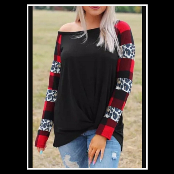 ‼️CLEARANCE PRICE FIRM‼️Plaid&Leopard Print Long Sleeve Top🖤 - Picture 2 of 9